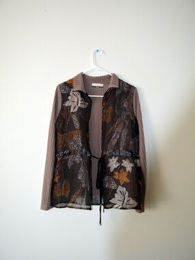 Mixed-Media Brown Zip-Up Jacket